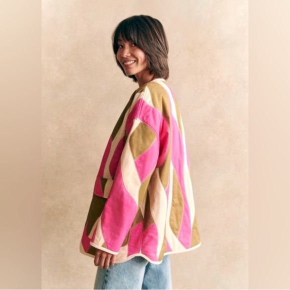 Sézane Farel Quilted Jacket Hera Print Pink Olive US 6 EUC - Picture 9 of 9